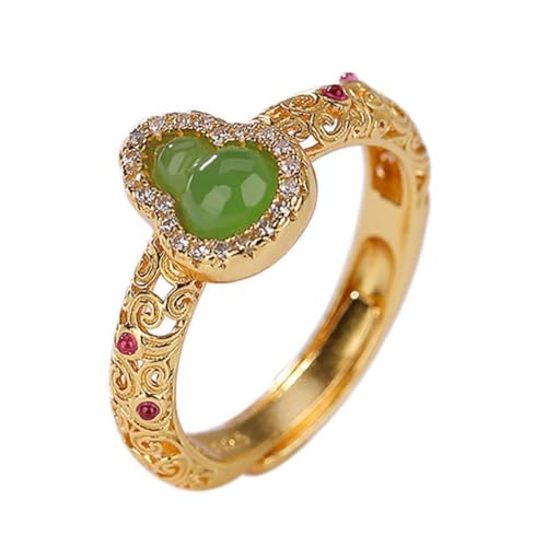 ASCHXUGX Chinesischer Stil Vergoldet Verstellbarer Edelstein Ring in Sterling Silber, Stilvoller S925 Sterling Silber Ring Für Frauen,Gold,5 von ASCHXUGX