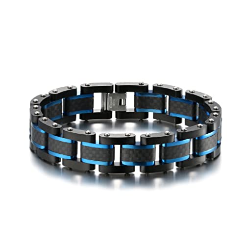 ASCHXUGX Gothic Tungsten Solid Carbon Fiber Kombinationsarmband, Herren Carbon Fiber Link Verstellbares Abnehmbares Armband 8,5",Blau von ASCHXUGX