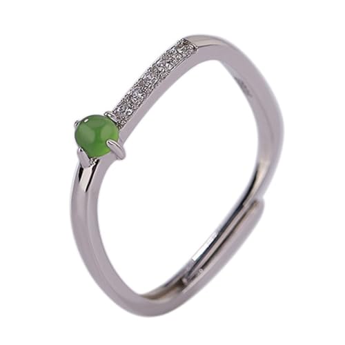 ASCHXUGX Hetian Jade Sterling Silber Einstellbar Quadratischen Ring, Stilvolle S925 Sterling Silber Ring Für Frauen,Grün,7 von ASCHXUGX