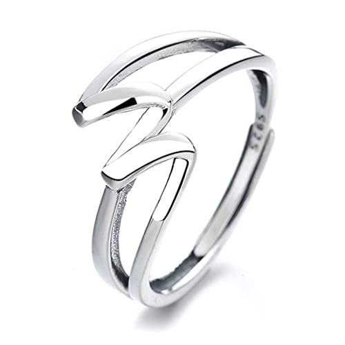 ASCHXUGX Mehrschichtige Unregelmäßige Linie Sterling Silber Verstellbaren Ring, Stilvolle S925 Sterling Silber Damenring,Silber,10 von ASCHXUGX