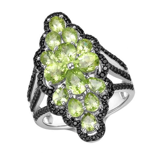 ASCHXUGX Peridot Sterling Silber Ring, Stilvolle S925 Sterling Silber Damen Edelstein Ring,Grün,10 von ASCHXUGX