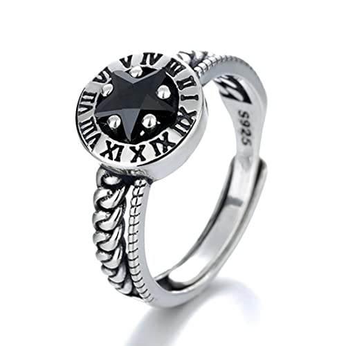 ASCHXUGX Römische Uhr Sterling Silber Offener Ring, Stilvoller S925 Sterling Silber Damenring,Silber,7 von ASCHXUGX