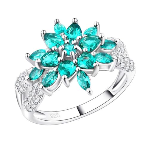 ASCHXUGX Romantischer Floraler Grüner Edelstein Ring in Sterling Silber, Stilvoller S925 Sterling Silber Damen Edelstein Ring,Grün,10 von ASCHXUGX