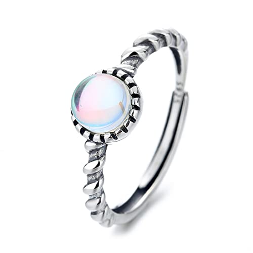 ASCHXUGX Runder Blauer Mondstein Offener Sterling Silber Ring, Modischer S925 Sterling Silber Damenring,Silber,6 ASCHXUGX Runder Blauer Mondstein Offener Sterling Silber Ring, Modischer S925 Sterling Silber Damenring,Silber,6 von ASCHXUGX