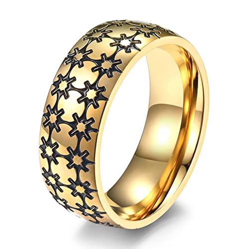 ASCHXUGX Rundes Kreuz Patch Öltropfen Ring, Modische Edelstahl Männer Und Frauen Ringe,Gold,9 von ASCHXUGX