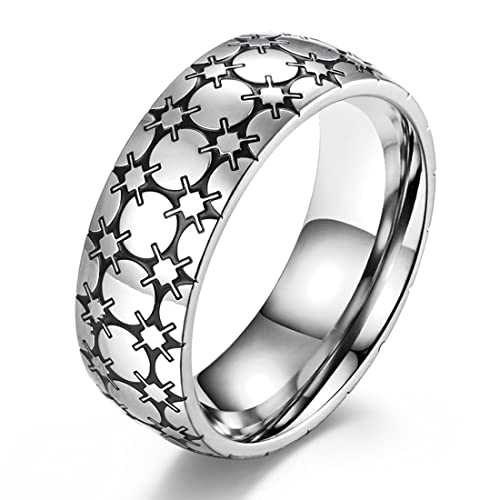 ASCHXUGX Rundes Kreuz Patch Öltropfen Ring, Modische Edelstahl Männer Und Frauen Ringe,Silber,11 von ASCHXUGX
