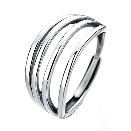 ASCHXUGX Schlichter Verstellbarer Ring Aus Sterlingsilber Mit Vier Ringen, Stilvoller Damenring Aus S925 Sterlingsilber,Silber,9 von ASCHXUGX