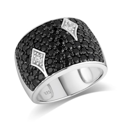ASCHXUGX Schwarzer Kristall-Edelsteinring Aus Sterlingsilber, Modischer Damenring Aus S925-Sterlingsilber,Schwarz,9 von ASCHXUGX