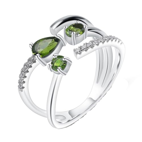 ASCHXUGX Smaragd Sterling Silber Ring, stilvolle S925 Sterling Silber Damen Edelstein Ring,Grün,9 von ASCHXUGX