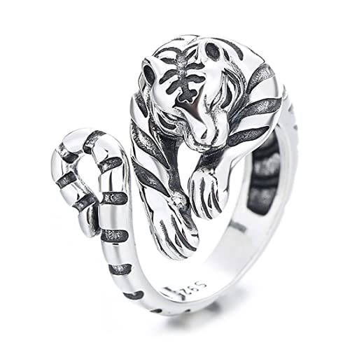 ASCHXUGX Sterling Silber Jahrgang Sternzeichen Tiger Offen Ring, Stilvolle S925 Sterling Silber Damenring,Silber,5 von ASCHXUGX