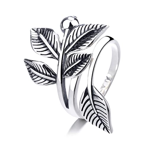 ASCHXUGX Sterling Silber Übertrieben Blatt Öffnung Verstellbaren Ring, Stilvolle S925 Sterling Silber Ring Für Frauen,Silber,5 von ASCHXUGX