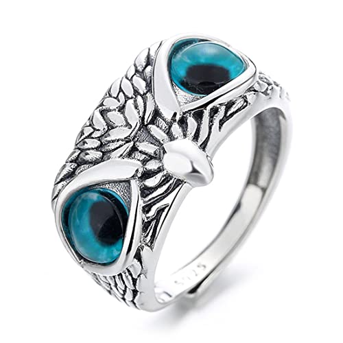 ASCHXUGX Sterling Silber Vintage Blauäugige Eule Offener Ring, Modische S925 Sterling Silber Damenring,Silber,10 von ASCHXUGX