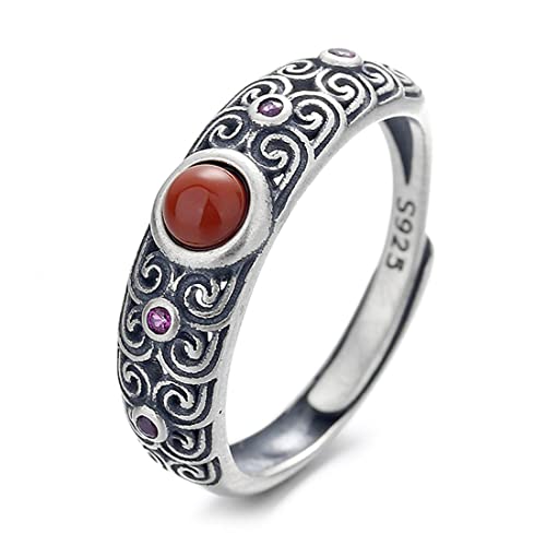 ASCHXUGX Sterling Silber Vintage Set Süd Rot Offen Verstellbaren Ring, Stilvolle S925 Sterling Silber Damenring,Silber,8 von ASCHXUGX