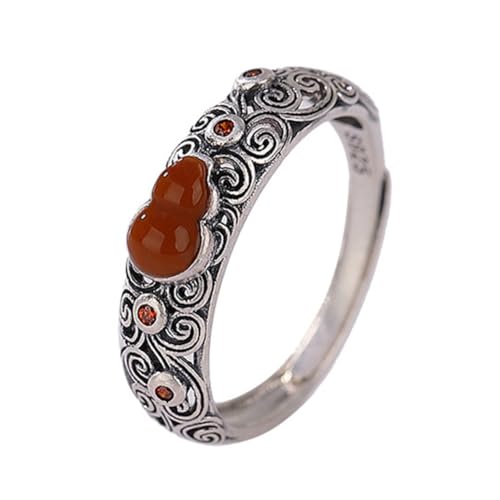 ASCHXUGX Sterling Silber Vintage Verheißungsvolle Wolken Jade Kürbis Verstellbaren Ring, Modische S925 Sterling Silber Ring Für Frauen,Rot,6 von ASCHXUGX
