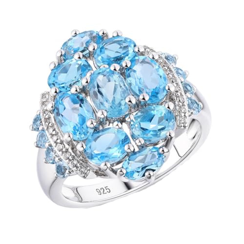 ASCHXUGX Stilvolle S925 Sterling Silber Blauer Topas Ring Für Damen, Sterling Silber Edelstein Ring,Blau,9 von ASCHXUGX