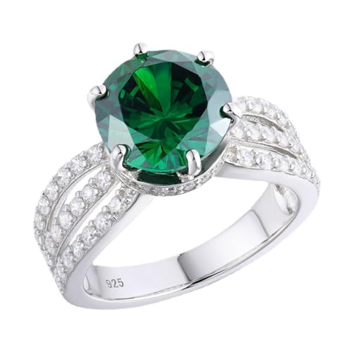 ASCHXUGX Synthetischer Smaragd Sterling Silber Edelstein Ring, Stilvolle S925 Sterling Silber Damen Edelstein Ring,Grün,10 von ASCHXUGX