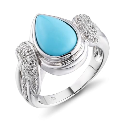 ASCHXUGX Türkis Sterling Silber Edelstein Ring, Stilvolle S925 Sterling Silber Damen Ring,Grün,6 von ASCHXUGX