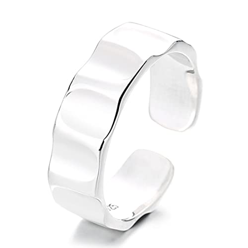 ASCHXUGX Unregelmäßiges Wellenmuster Sterling Silber Offener Verstellbarer Ring, Stilvoller S925 Sterling Silber Damenring,Silber,9 von ASCHXUGX