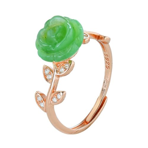ASCHXUGX Vergoldeter Verstellbarer Jade-Rosenring Aus Sterlingsilber, Modischer Ring Aus S925 Sterlingsilber Für Frauen,Gold,5 von ASCHXUGX