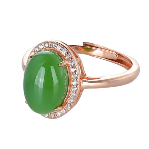 ASCHXUGX Vergoldeter Verstellbarer Ovaler Jadering Aus Sterlingsilber, Modischer Ring Aus S925 Sterlingsilber Für Frauen,Grün,9 von ASCHXUGX