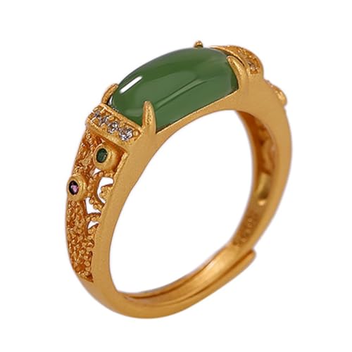 ASCHXUGX Vergoldetes Sterling Silber Durchbrochene Verstellbare Jade Ring, Modische S925 Sterling Silber Ring Für Frauen,Gold,9 von ASCHXUGX