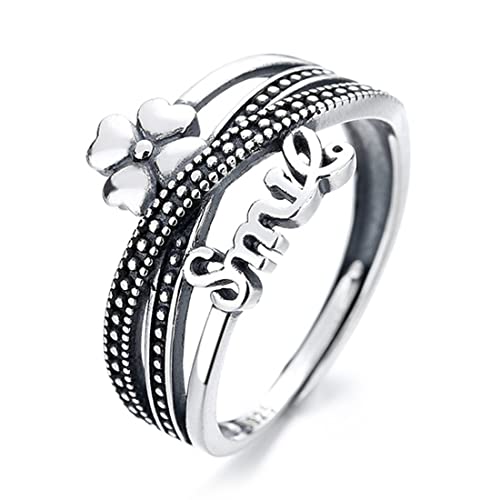 ASCHXUGX Vierblättriger Kleeblattring Aus Offenem Sterlingsilber, Modischer Damenring Aus S925 Sterlingsilber,Silber,11 von ASCHXUGX