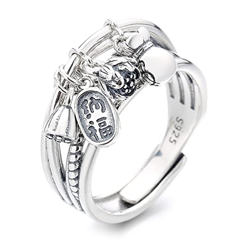 ASCHXUGX Vintage-Anhänger Quaste Öffnung Sterling Silber Ring, Modische S925 Sterling Silber Damenring,Silber,9 von ASCHXUGX