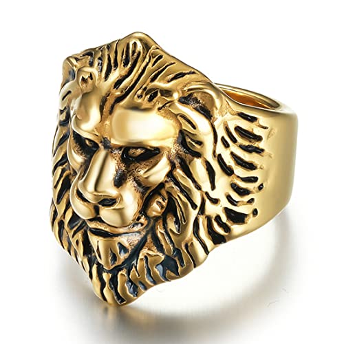 ASCHXUGX Vintage Dominanter Löwenkopfring, Modische Ringe Aus Edelstahl Für Damen Und Herren,Gold,12 ASCHXUGX Vintage Dominanter Löwenkopfring, Modische Ringe Aus Edelstahl Für Damen Und Herren,Gold,12 von ASCHXUGX