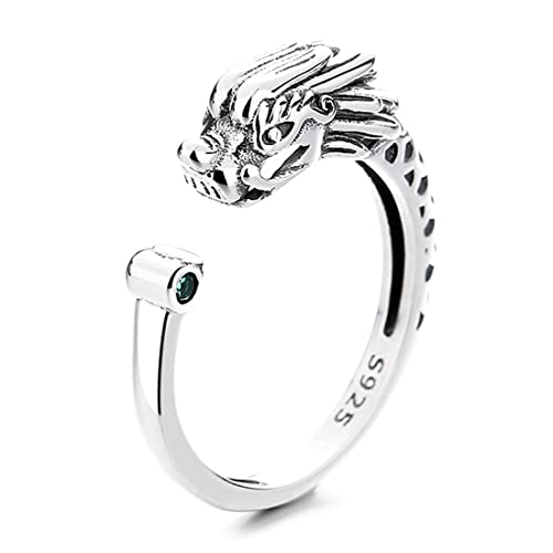 ASCHXUGX Vintage Drachen Totem Sterling Silber Offen Verstellbaren Ring, Stilvolle S925 Sterling Silber Damenring,Silber,8 von ASCHXUGX