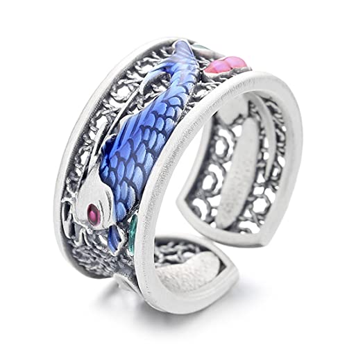 ASCHXUGX Vintage Durchbrochene Lotos Fisch Öffnung Sterling Silber Ring, Stilvolle S925 Sterling Silber Ring Für Frauen,Blau,10 ASCHXUGX Vintage Durchbrochene Lotos Fisch Öffnung Sterling Silber Ring, Stilvolle S925 Sterling Silber Ring Für Frauen,Blau,10 von ASCHXUGX