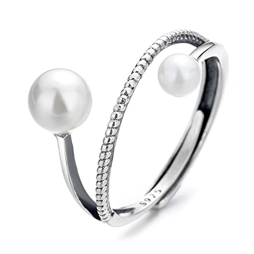 ASCHXUGX Vintage Perle Unregelmäßig Sterling Silber Offener Ring, Stilvolle S925 Sterling Silber Damenring,Silber,7 von ASCHXUGX