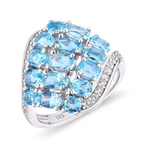 ASCHXUGX Vintage Saphir Sterling Silber Stein Ring, Stilvolle S925 Sterling Silber Damen Edelstein Ring,Blau,9 von ASCHXUGX