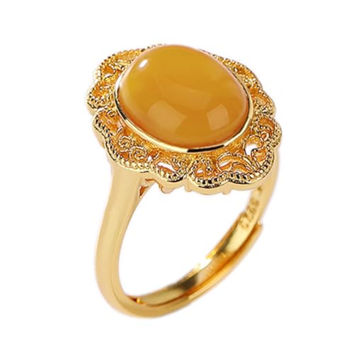 ASCHXUGX Vintage Spitze Ausgehöhlt S925 Sterling Silber Plattiert Einstellbar Jade Ring, Mode Sterling Silber Damen Edelstein Ring,Gold,10 von ASCHXUGX