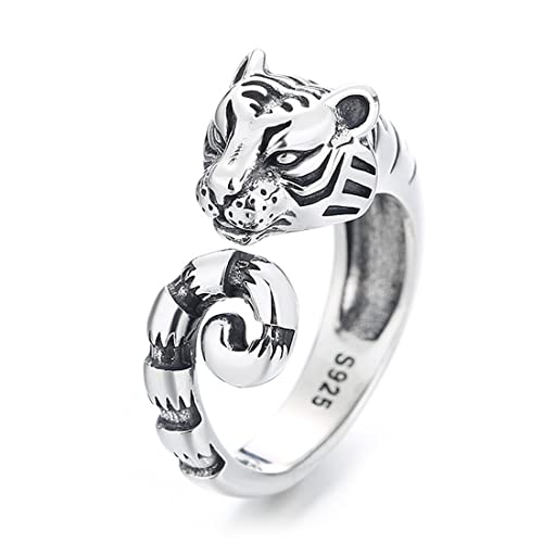 ASCHXUGX Vintage Tiger Sterling Silber Offener Ring, Stilvolle S925 Sterling Silber Damenring,Silber,7 von ASCHXUGX