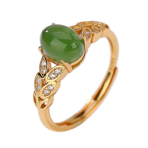 ASCHXUGX Weizen Ohr Sterling Silber Und Vergoldet Einstellbar Ei Gesicht Edelstein Ring, Stilvolle S925 Sterling Silber Ring Für Frauen,Gold,9 von ASCHXUGX