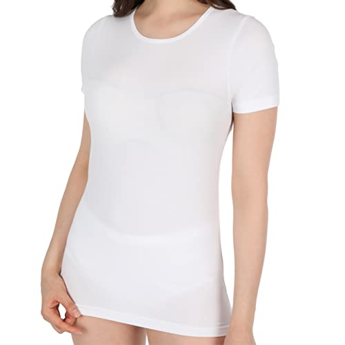 ASCOT Damen Shirt Kurzarm 2er Pack I Basic T-Shirt Damen aus 95% Baumwolle & 5% Elasthan mit Seitennähte I Frauen Shirt mit Stretchanteil I Unterhemden Damen I Weiß I Größe 40 von ASCOT