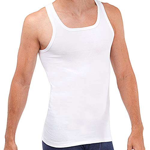 Herren Unterhemd Tank Top Feinripp (glatt) - 5er Pack - 100% supergekämmte weiche Baumwolle - eng anliegendes Shirt ohne Seitennähte - Unterhemden Herren - Weiß Weiss (5 (M)) von ASCOT