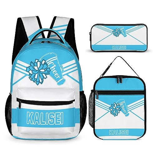 ASD Jewerly 3Pcs Set Personalisierte Name Cheerleader Rucksack Geschenk, Benutzerdefinierte Name Leinwand Große Kapazität Rucksack Mit Mehreren Taschen Für Männer Frauen von ASD Jewerly