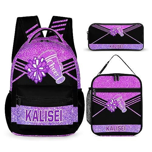 ASD Jewerly 3Pcs Set Personalisierte Name Cheerleader Rucksack Geschenk, Benutzerdefinierte Name Leinwand Große Kapazität Rucksack Mit Mehreren Taschen Für Männer Frauen von ASD Jewerly