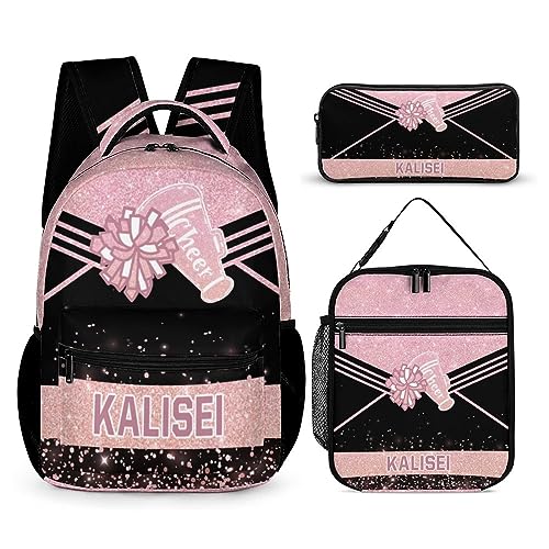 ASD Jewerly 3Pcs Set Personalisierte Name Cheerleader Rucksack Geschenk, Benutzerdefinierte Name Leinwand Große Kapazität Rucksack Mit Mehreren Taschen Für Männer Frauen von ASD Jewerly
