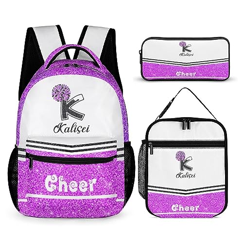 ASD Jewerly 3Pcs Set Personalisierte Name Cheerleader Rucksack Geschenk, Benutzerdefinierte Name Leinwand Große Kapazität Rucksack Mit Mehreren Taschen Für Männer Frauen von ASD Jewerly