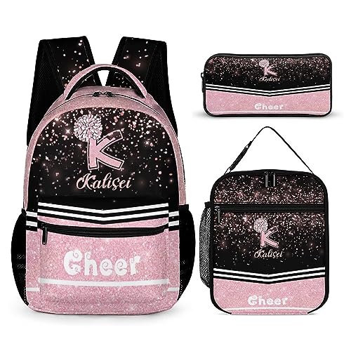 ASD Jewerly 3Pcs Set Personalisierte Name Cheerleader Rucksack Geschenk, Benutzerdefinierte Name Leinwand Große Kapazität Rucksack Mit Mehreren Taschen Für Männer Frauen von ASD Jewerly