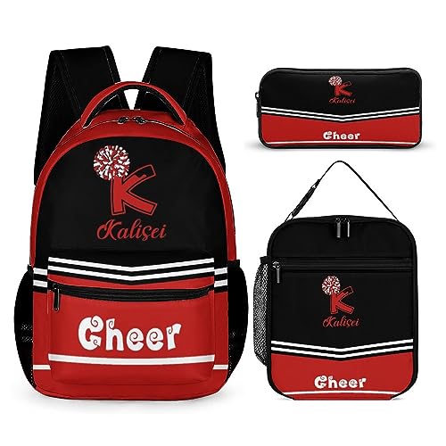 ASD Jewerly 3Pcs Set Personalisierte Name Cheerleader Rucksack Geschenk, Benutzerdefinierte Name Leinwand Große Kapazität Rucksack Mit Mehreren Taschen Für Männer Frauen von ASD Jewerly