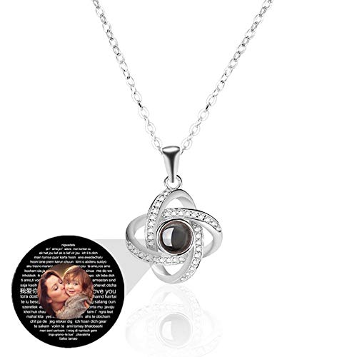 ASD Jewerly Personalisierte benutzerdefinierte Foto ich liebe dich Halskette Silber Rose Gold 100 Sprachen Projektion Anhänger Schmuck Geschenk für Mutter Frauen Frau Muttertag Halskette(Silver 18) von ASD Jewerly