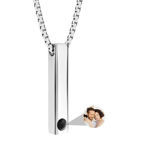 Personalisierte Bar Halskette Für Männer Frauen, Foto Projektion Halskette Benutzerdefinierte Bild Halskette Gravierte Name Ich Liebe Sie Halskette 100 Sprachen Schmuck Für Paare/Liebhaber von ASD Jewerly