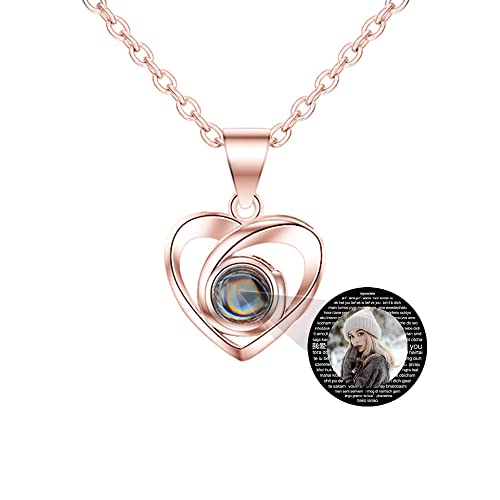 Personalisierte benutzerdefinierte Foto ich liebe dich Halskette Silber Rose Gold 100 Sprachen Projektion Anhänger Schmuck Geschenk für Mutter Frauen Frau Muttertag Halskette(Rose gold 20) von ASD Jewerly