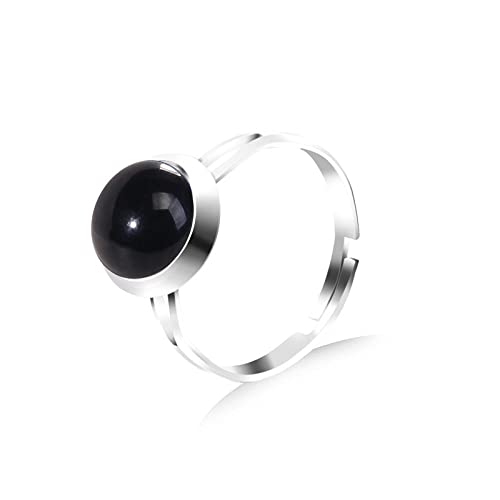 WLLDDDIU Natürlicher Schwarzer Onyx-Ring Kristall Runder Böhmen-Ring Verstellbarer Damen-Ring Mit Offenem Stein Reiki-Balance Knöchel-Finger-Ringe Ewigkeitsring Für Frauen, Mädchen, Männer von WLLDDDIU