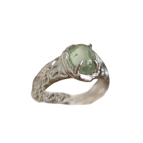 ASDFY Naturlicher Grüner Turmalin-Ring Unregelmäßiger Kristall-Silber-Farbring Verstellbarer Offener Stein Der Frauen Ringe Reiki-Balance Knöchel-Finger-Ringe Ewigkeitsring Für Frauen, Mädchen, Männer von WLLDDDIU