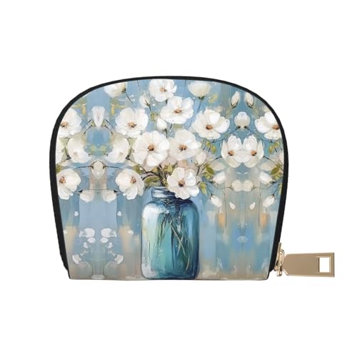 ASDJHFABKY Kartenpaket mit Blumenmuster in Vase, Naturlandschaft, Ledertasche, Blau-Weiß, Blumengeldbörse, Autobesitzer, Lizenz- und Versicherungskartenhalter, 9 x 11 cm, A10, 9X11CM von ASDJHFABKY