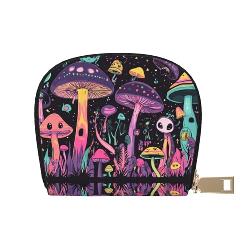 ASDJHFABKY Süße Kartenpackung lila Pilze Ledertasche Pilze Geldbörse Sommer Festival Fans – schweißfester Kartenschutz 9 x 11 cm, A4, 9X11CM von ASDJHFABKY